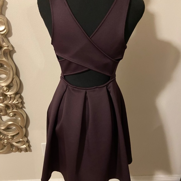 Express Purple Fit and Flare Dress with Crossed Straps - Picture 2 of 4